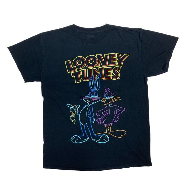 Looney Tunes Bugs Bunny Daffy Duck Neon Graphic T Shirt Medium - Picture 1 of 3
